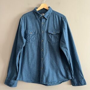 The North Face Shirt Mens Long Sleeve Pockets Button Front Western Cowboy Blue L